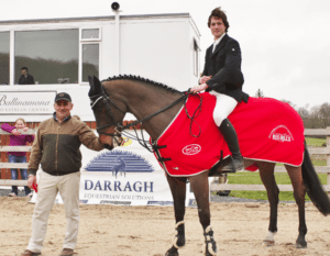 Vahe Bogossian of Ballinamona Equestrian Centre pictured with Thomas O Brien and Ullrich, winners of the eighth round of the HSI/Connolly's RED MILLS Spring Tour at Ballinamona, Waterford. Photo: Sonya Dempsey 