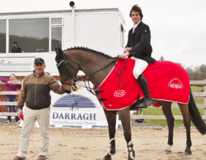 Vahe Bogossian of Ballinamona Equestrian Centre pictured with Thomas O Brien and Ullrich, winners of the eighth round of the HSI/Connolly's RED MILLS Spring Tour at Ballinamona, Waterford. Photo: Sonya Dempsey