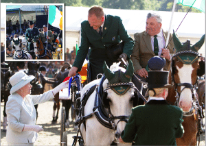 Ireland's Barry Capstick receiving his rosette from HM Queen Elizabeth and (inset) on his lap of honour.