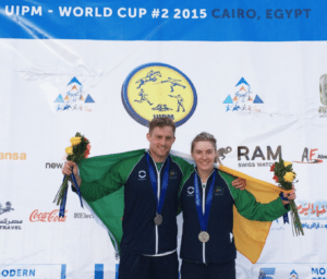 Arthur Lanigan-O’Keeffe and Natalya Coyle on the podium at Cairo.