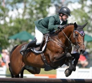 Shane Sweetnam and Chaqui Z during the Imperial Challenge at the Spruce Meadows Canada One show jumping tournament.