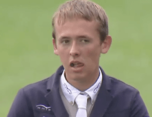 Sweet taste of success - Bertram Allen savouurs the moment during the Irish National Anthem following his win at Valkenswaard