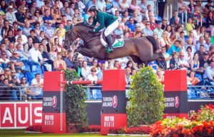 Cian O'Connor and Good Luck in action at Aachen today. Picture: Erin Gilmore