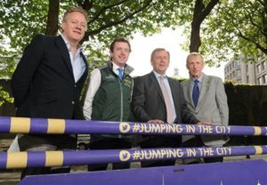 Pictured at the launch of The Underwriting Exchange Jumping In The City 2016 (l-r) Stephen O'Connor (The Underwriting Exchange), Greg Broderick (Rio 2016 Olympic Show Jumping athlete), Minister for Agriculture, Food and the Marine, Michael Creed and Prof. Pat Wall (Chairman of Horse Sport Ireland) Photo ; Sportfile