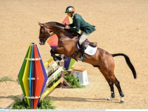 9 August 2016; Jonty Evans of Ireland, on Cooley Rorkes Drift, in action during the Eventing Team Jumping Final at the Olympic Equestrian Centre, Deodoro, during the 2016 Rio Summer Olympic Games in Rio de Janeiro, Brazil. Photo by Stephen McCarthy/Sportsfile