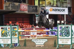 Greg Broderick and the six-year-old Irish Sport Horse mare Santa Catalina, claimed the Horse Sport Ireland Mare Championship final at Cavan Equestrian Centre (Photo: Jim Prime)