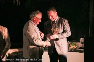 Cian O'Connor presented the Outstanding Contribution to Irish Show Jumping in the USA award to Tom MacGuinness