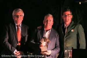 Frank Cunniffe receiving the supporters award from James Kennedy (right) and Paul O'Shea (left) 