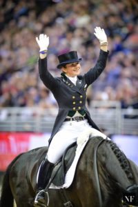 Judy Reynolds waves to the crowd after a stunning performance saw her finish fourth in the World Cup Final in Omaha with Vancouver K (Photo: Erin Gilmore/NoelleFloyd.com)