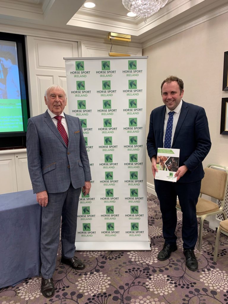 Cathal Crowe TD (right) pictured with Michael Slattery, a member of Horse Sport Ireland’s Industry Economic Forum