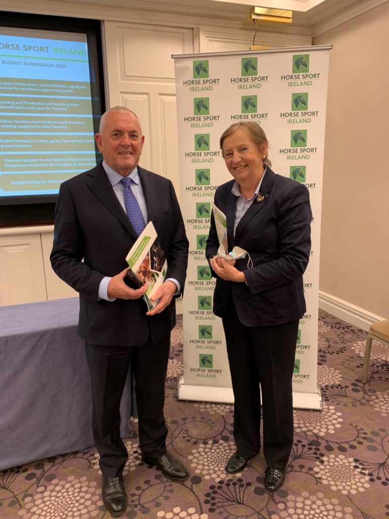 John McGuinness TD (left) pictured with Acting Chairperson of Horse Sport Ireland Mary Lambkin-Coyle